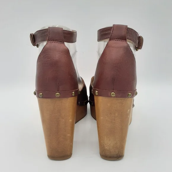 Lucky Brown Nelora Retro Boho Leather Upper Wooden Platform Heel - Picture 8 of 13